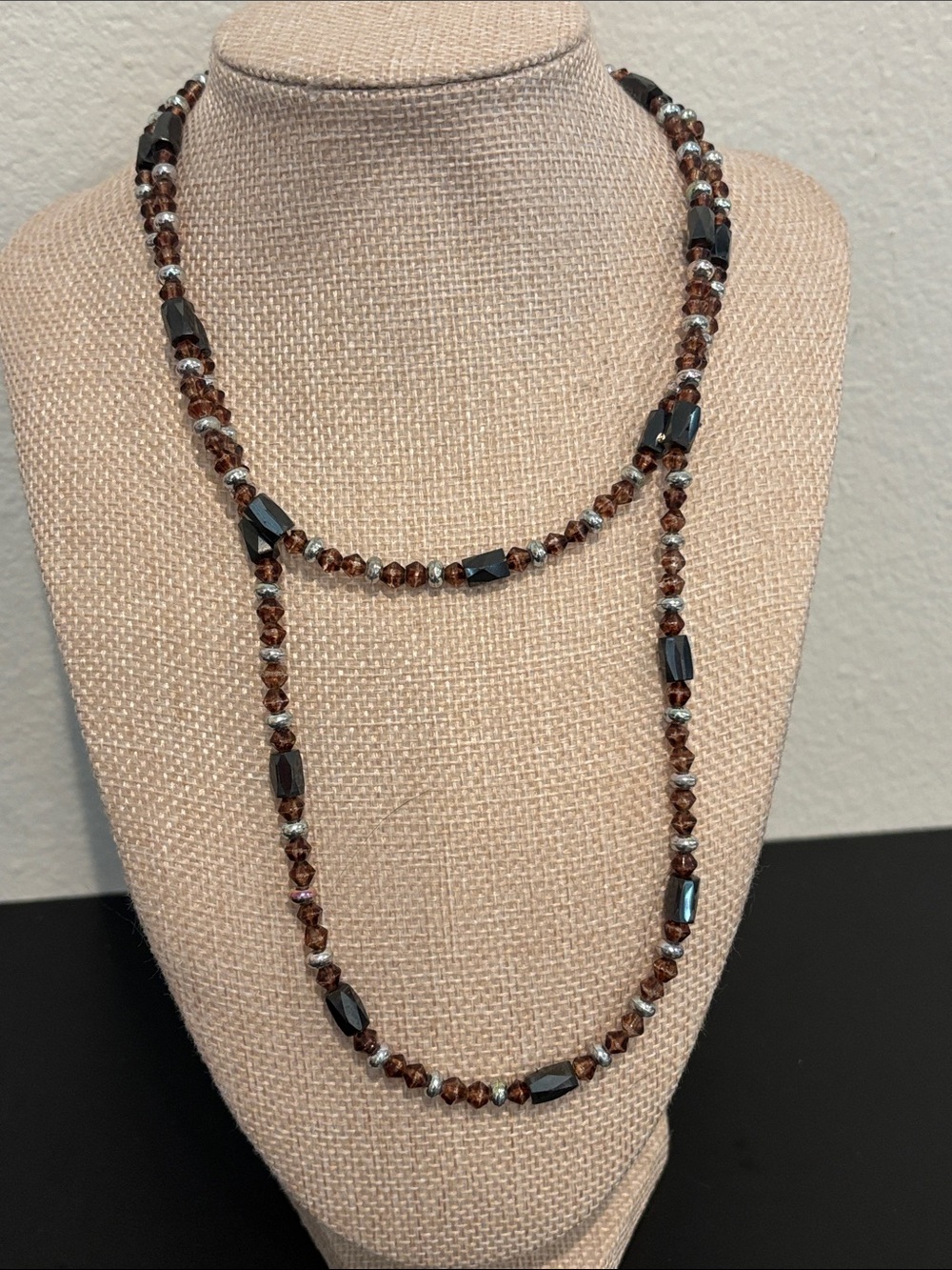 Vintage Magnetic Hematite & Amber Glass Beaded Therapy Necklace